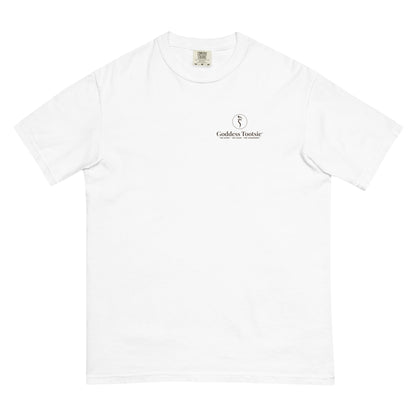 White Signature T-shirt with small Goddess Tootsie chest logo