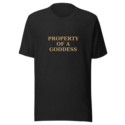 Black Property of a Goddess T-shirt with gold lettering